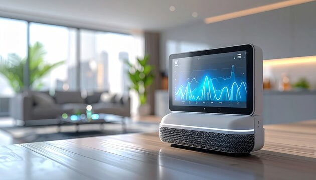 Smart speaker with sound wave display.