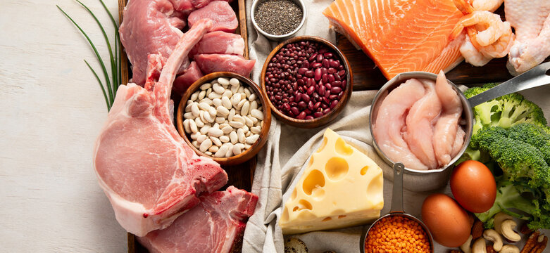 Food products rich in protein. High-protein diet.