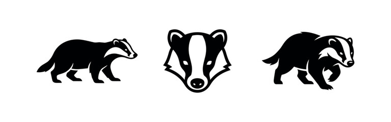 Obraz premium Badger wildlife silhouettes set