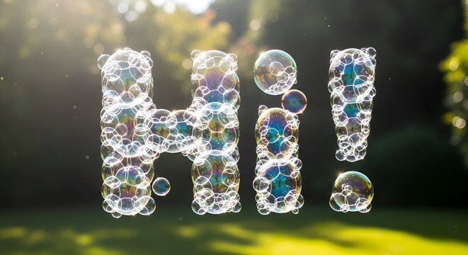 Creative hi text made of bubbles with sunny background