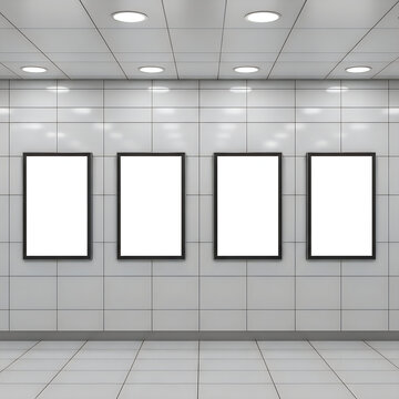 Four empty window frames on brick wall