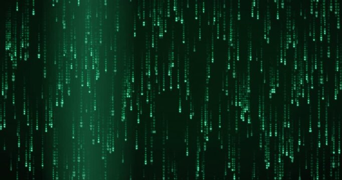 Devanagari characters cascade in a vibrant green matrix rain animation, evoking a futuristic digital breach.