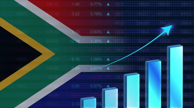 South Africa economy growth concept background.South African stock exchange.South Africa flag with stock market graph and bar