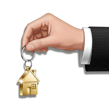 Hand holding house keychain illustration
