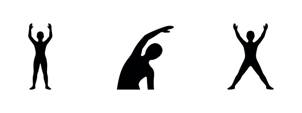 Warm-up and basic stretching exercise silhouettes.