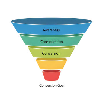 Marketing funnel illustration with stages