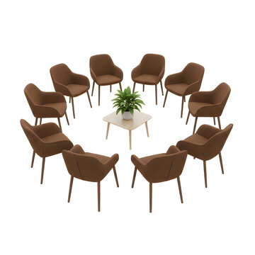 Modern chairs arranged in a circle around a table