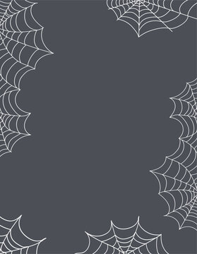 Halloween Spider Web Frame Seamless Pattern with Dark Gray Background and Spooky Cobweb Border