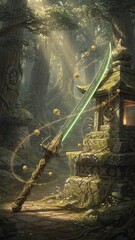 Obraz premium Roots of the Undying Grove — Divine Sacred Weapon Game Concept Art｜不滅の杜の根 — 神聖なる武器 ゲームコンセプトアート