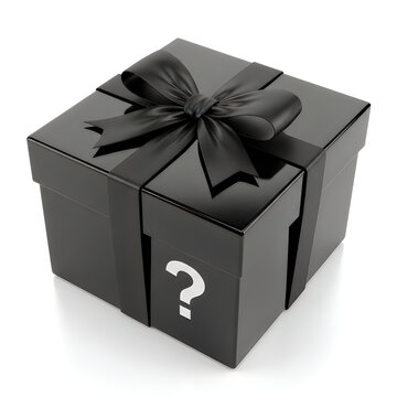 Mystery gift box with black ribbon and bow