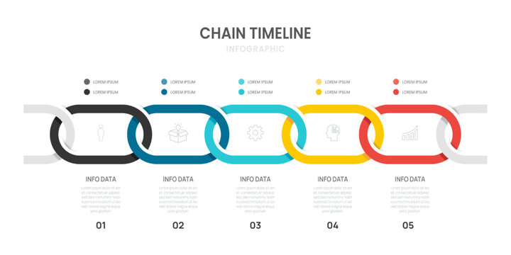 Infographic Business Timeline chain diagram 5 steps to success template. presentation and workflows vector illustration.