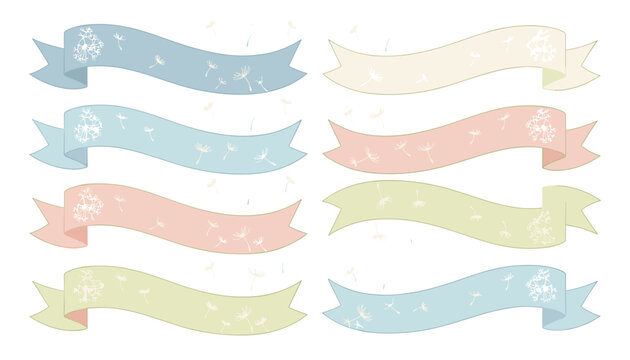 Set of colorful ribbons with dandelion pattern