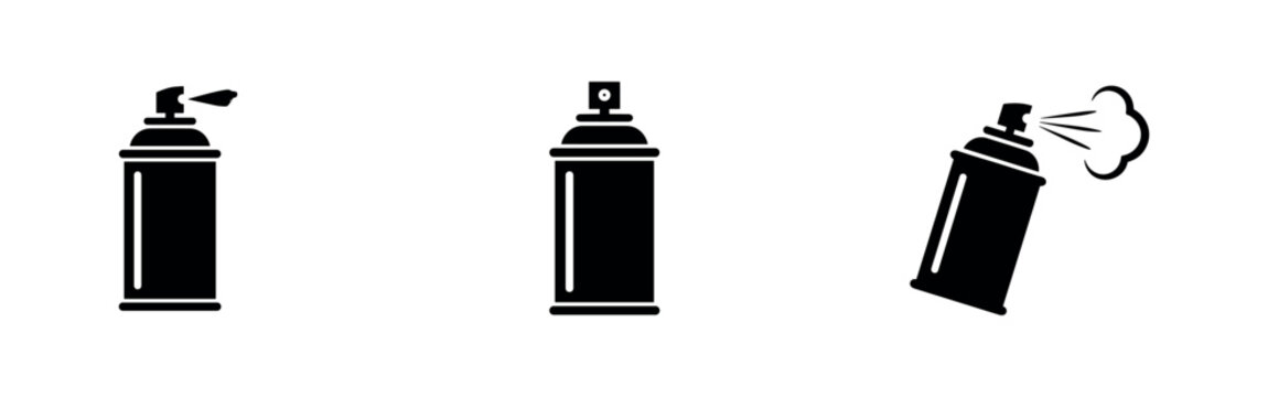 Aerosol spray can vector icon set. Paint, air freshener, or cleaning spray symbols.