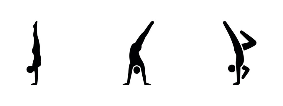 Handstand exercise vector icon set. Acrobatics and gymnastics inversion poses.