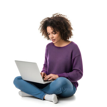 Woman working on laptop at home