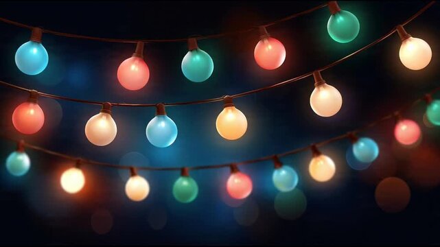 Colorful string lights on black background 2.
