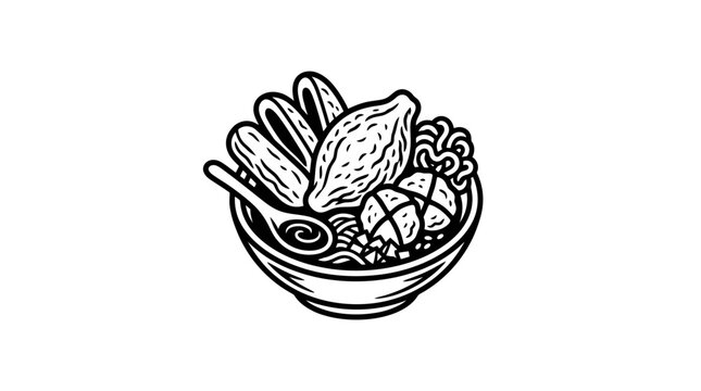 Hand-drawn Indonesian Bakso Meatball Soup Illustration