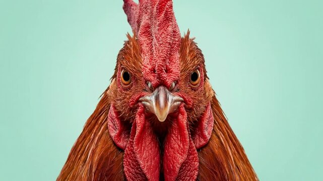 Close-up portrait of a proud rooster with vibrant red comb and wattle