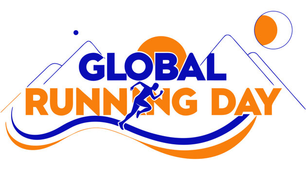 Global Running Day, running logo, athletic vector icon, orange blue design