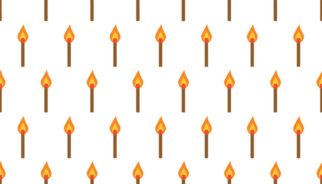 Repeating pattern of lit matches with orange and red flames
