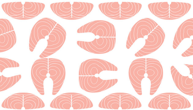 Seamless pattern with pink salmon steaks