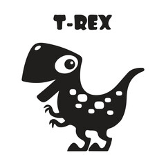 Black silhouette of cute cartoon tyrannosaurus rex dinosaur isolated on white. © graphicaestyn