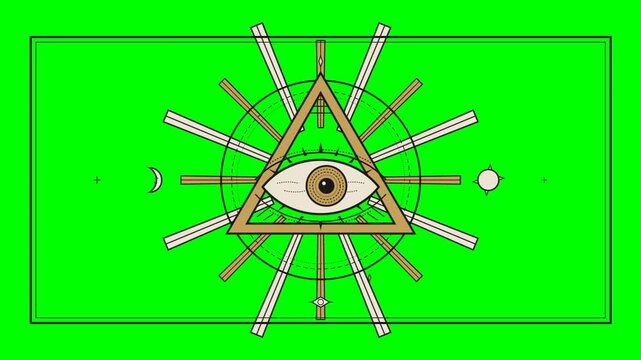 Animated All Seeing Eye inside Triangle with Geometric Patterns on Green