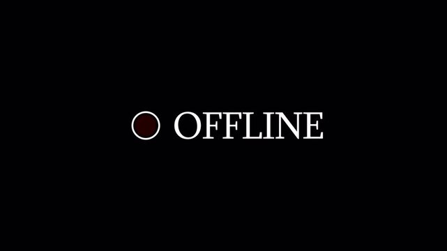  animated screen showing a small red blinking dot beside the  OFFLINE text animation in 4k animation with alpha channel indicating an inactive or disconnected status on transparent background 