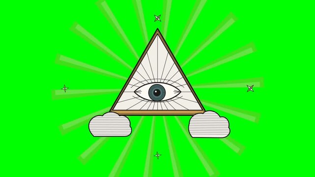 Animated All Seeing Eye Inside Triangle Symbol on Green Screen Background