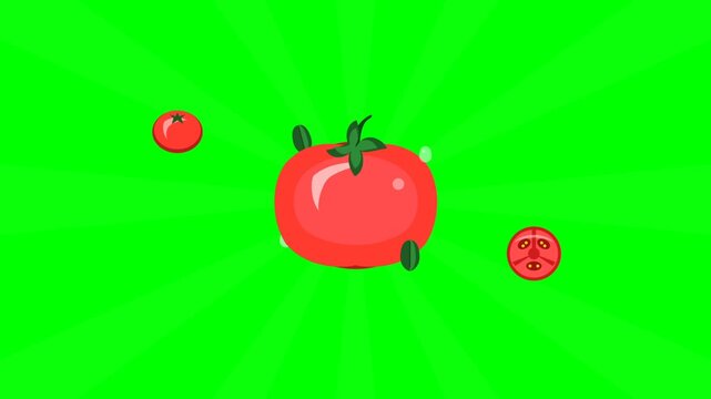 Animated Fresh Tomatoes Floating on a Green Background for Food Design