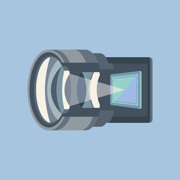 Cross section of a camera lens showing light hitting a sensor