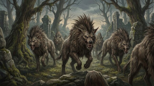 Snarling Wild Beasts in a Mystical Forest