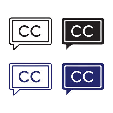 Closed captioning speech bubble icon set for video media and accessibility features.