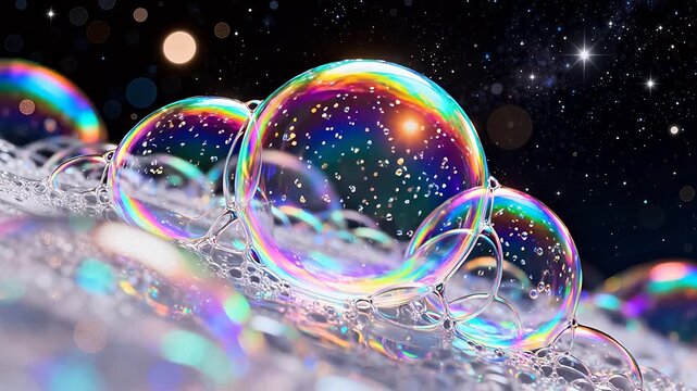 Colorful soap bubbles in space