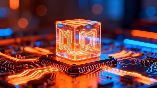 Transparent cube on circuit board