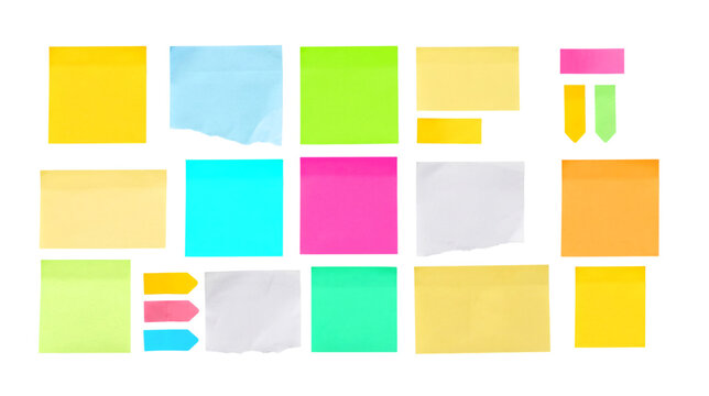 Set colorful blank sticky notes on a white transparent background PNG