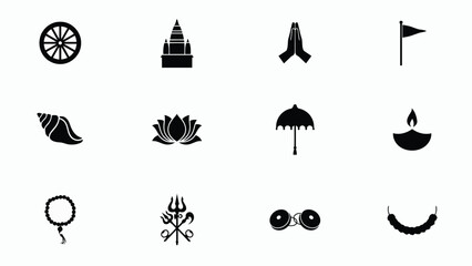 Obraz premium Minimalist black and white icons showcasing spiritual and cultural symbols for branding