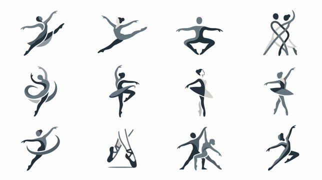 Set of graceful ballet dancer silhouettes in various poses.