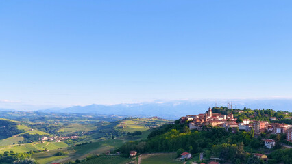 Fototapeta premium Aerial View of Barolo Village and Vineyards in Piedmont Italy