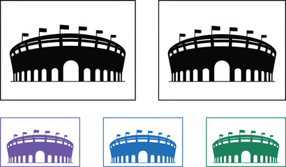 Football stadium icons, soccer arena symbols for sports events, championship tournaments, fan engagement, match venues, navigation and digital applications. © Nur