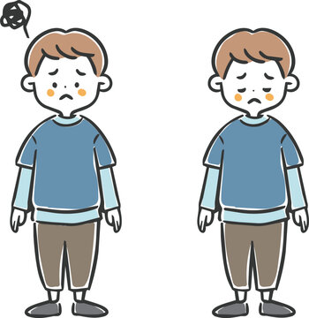 落ち込む男の子　全身　ベクター