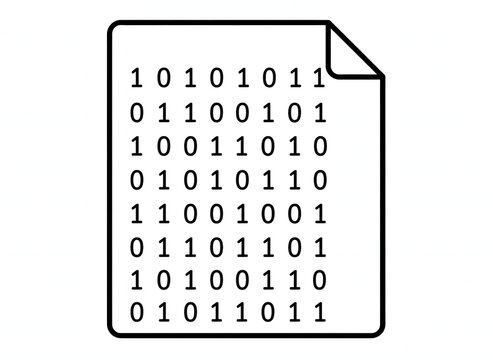 Binary document file outline icon. Digital data sheet with binary code zeros and ones vector illustration for programming, computer science, and IT