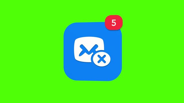 3D blue postal envelope layout featuring a white cross mark rejection sign notification icon popping up on green screen.