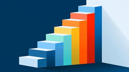 Fototapeta premium Staircase graphic symbolizes career advancement and professional growth through a colorful set of rising block steps.