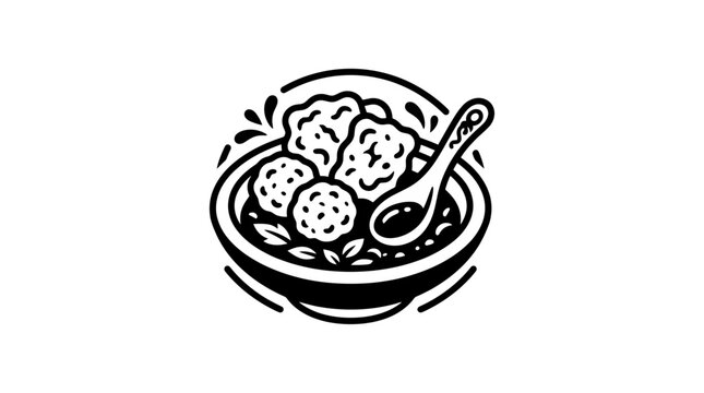 Meatball Soup Icon - Simple Black and White Vector Art