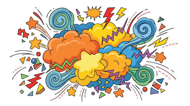 Dynamic comic style explosion illustration with bright colors and shapes explosion colorful