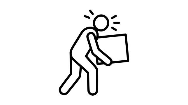 Simple line drawing of a person lifting a heavy object