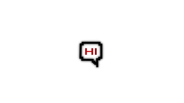 empty chat speech bubble animation with hi text on chroma key green screen, a whtie background