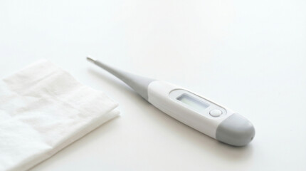 Naklejka premium Flu Season Preparation digital thermometer with tissue on white background