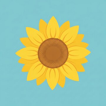 Vibrant Sunflower with Yellow Petals on Blue Background.